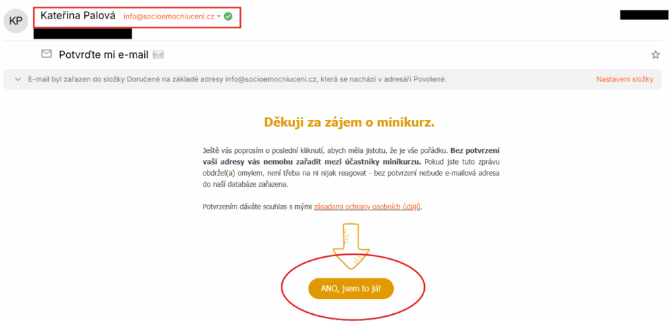 Potvrzovací email